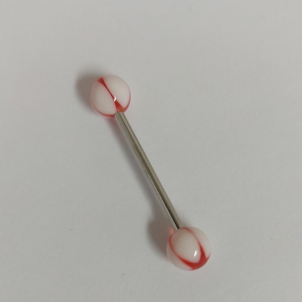 Red and White Barbell Piercing
